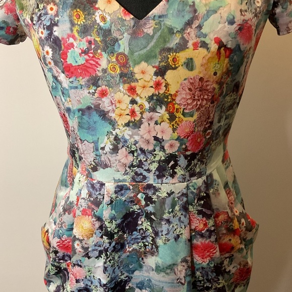 19. H&M Blue and Pink Ruched Peplum Mini Dress Size unknown see description - Picture 6 of 8